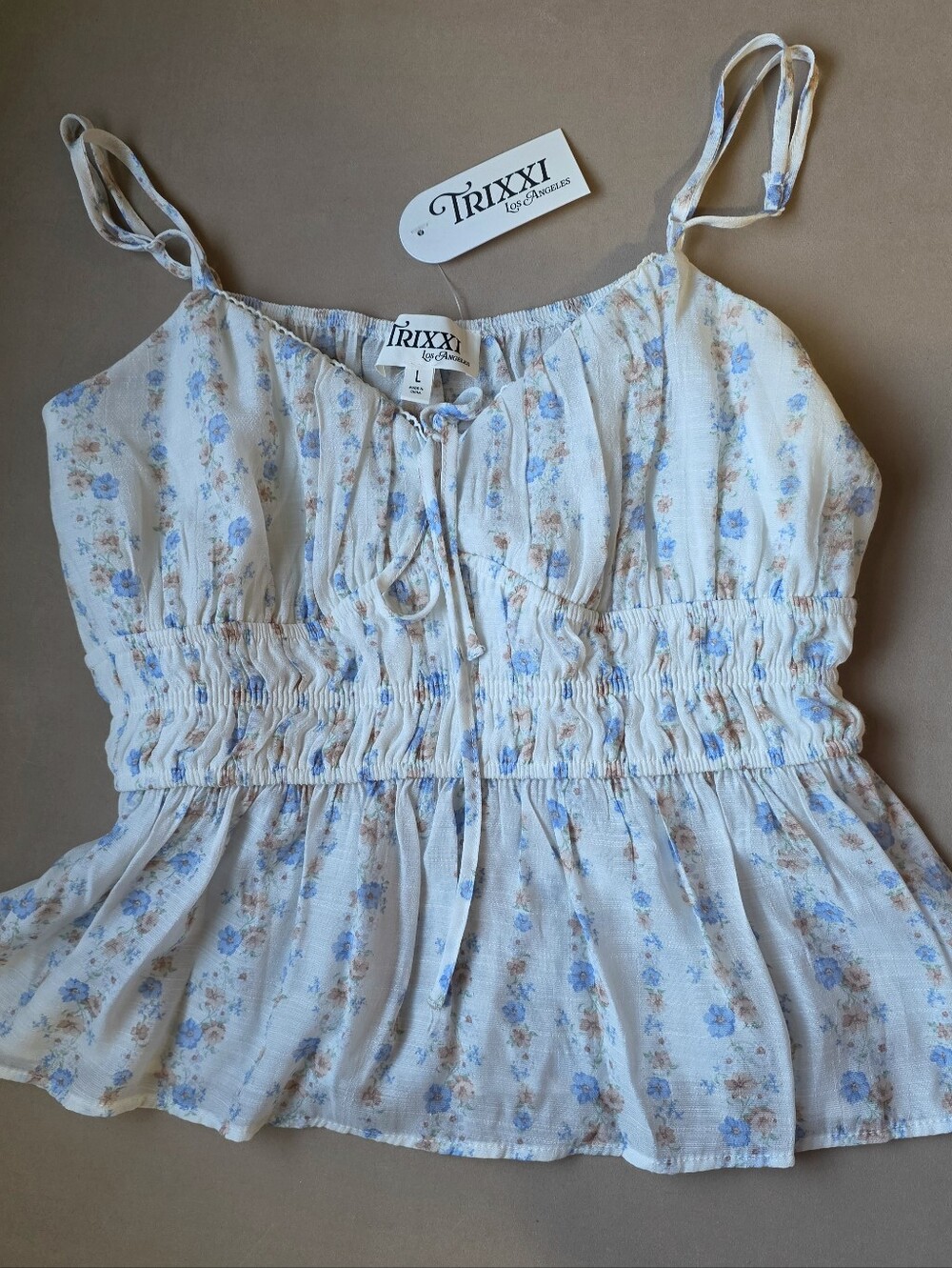 Trixxi LA Floral Cami Smocked Peplum Top NWT Size L